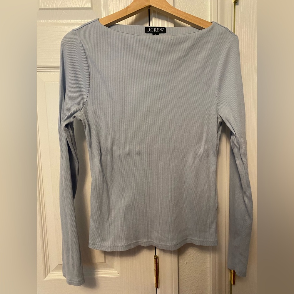 J. Crew Light Blue Ribbed Long Sleeve Boat Neck Top